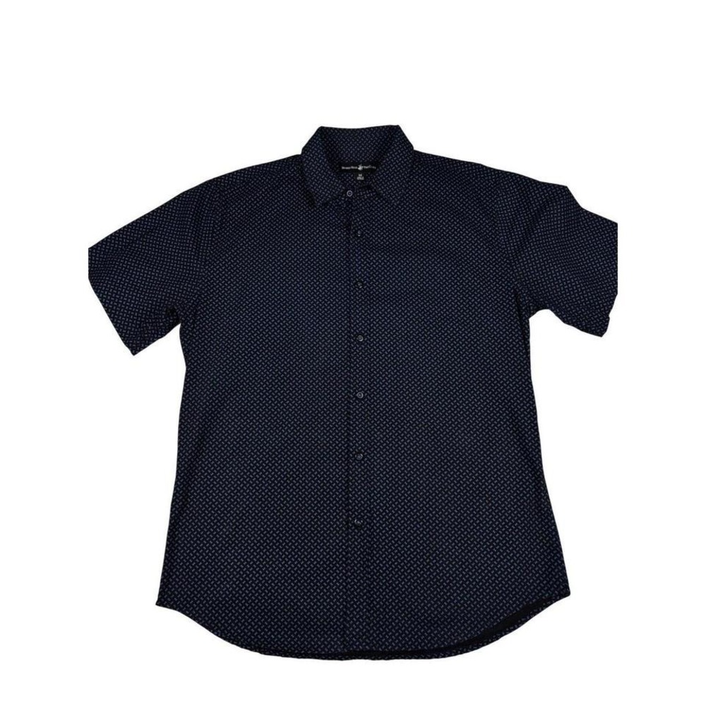 Beverly Hills Polo Club Men Navy Blue Geometric Short Sleeve Button Down Shirt M